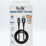 كابل BELK بقوة 30 واط من النوع C إلى Lightning، بطول 120 cm، يدعم الشحن السريع PD ونقل البيانات