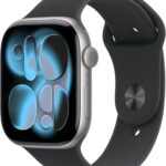 ساعة ابلApple Watch Series 11 ‏ إطار ألومنيوم رمادي فلكي مقاس 46 مم مع حزام رياضي أسود - مقاس متوسط/كبير