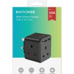 فيش جداري راف باور 3 مداخل طاقة ومنفذين USB ومنفذ PD بقوة 20 واط