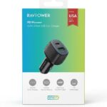 شاحن سيارة راف باور بتقنية بي دي بقوة 60 واط بمنفذ USB-C ومنفذ USB-A - اسود